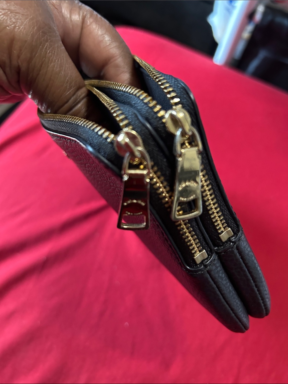 Coach Black Pebbled Leather Wristlet with Gold Accent and double zipper - Picture 3 of 4